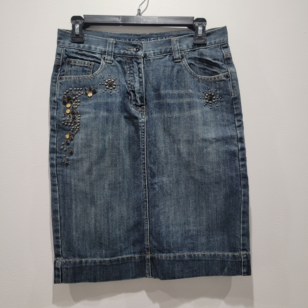 Armour Jeans Embellished Denim Skirt Sz 3/4